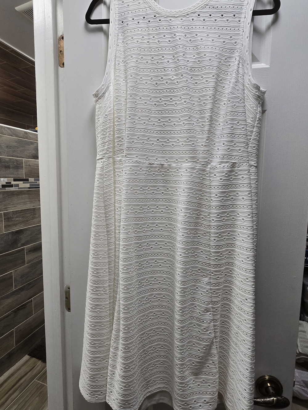 Sleeveless White Eyelet Fit-and-Flare Dress